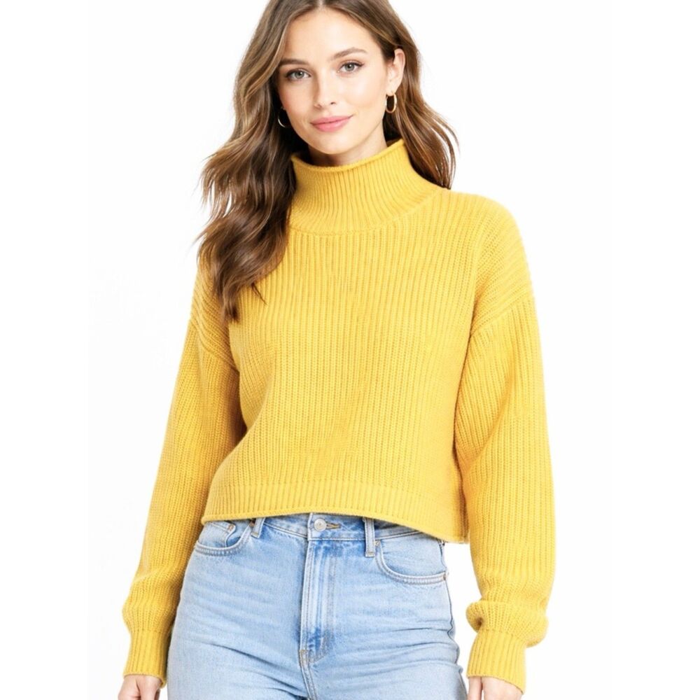 Sanctuary Yellow Turtleneck Sweater Knit Comfy Cozy Size XS